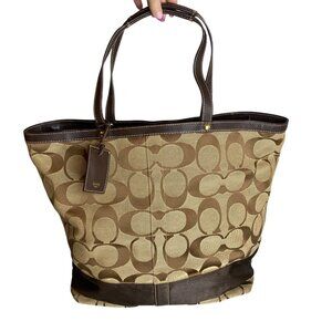 Y2K Coach 10126 XL Large Canvas & Leather Signature Tote Bag Brown 19" x 15"‎